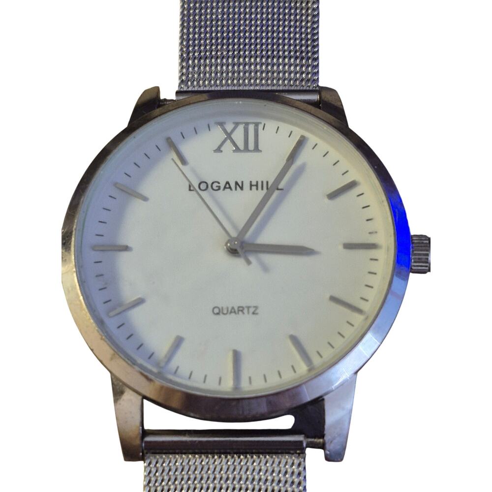 Mens watch Logan Hill Easy to read‎ dial Quartz New Battery Metal Band Sharp